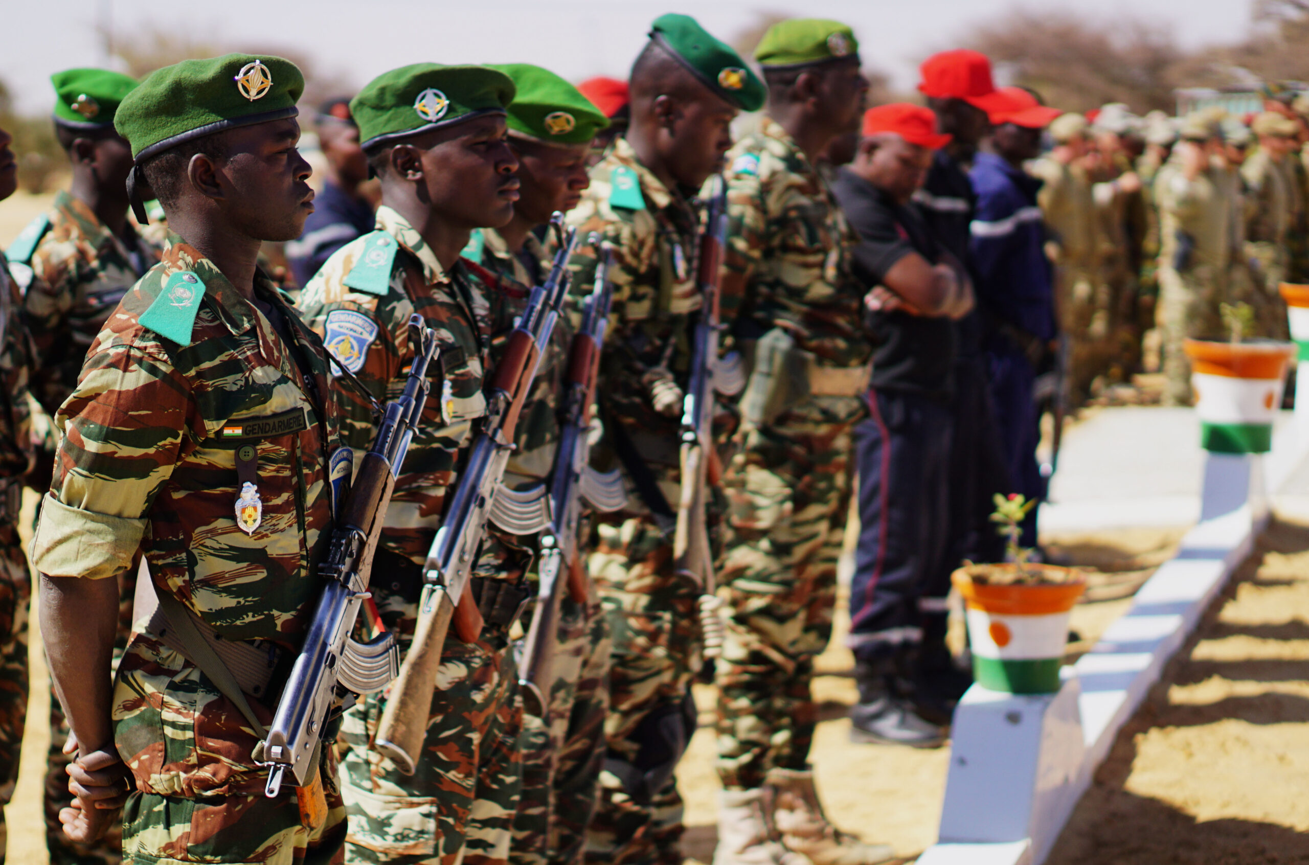 Nigerien armed forces participate in the opening ceremonies of Flintlock 2017 in Diffa, Niger, Feb. 27, 2017. Flintlock is a multinational Special Operations Forces exercise geared toward building interoperability among African and western nations. (U.S. Army photo by Spc. Zayid Ballesteros)
